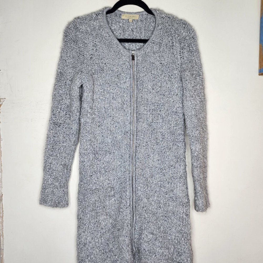 Silvia Novelli Gray Mohair Wool Blend Boucle Texture Longline Full Zip Cardigan